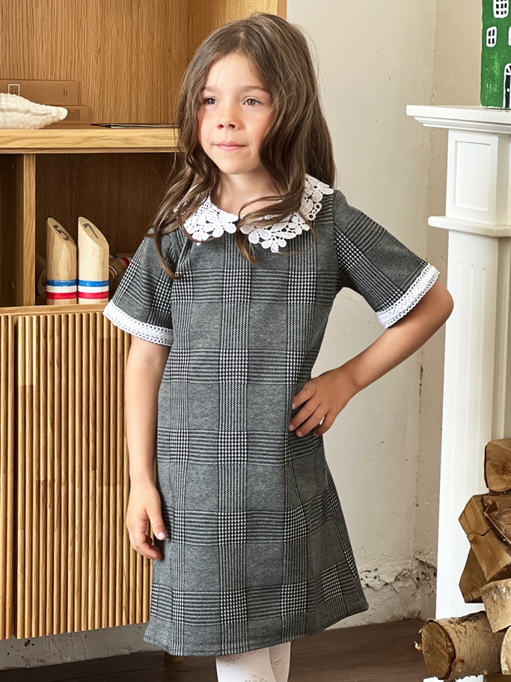 Платье для девочки школьное БУШОН SK10, цвет серый клетка 
