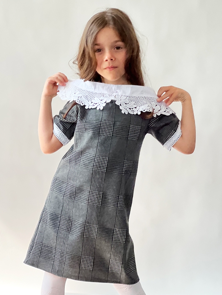 Платье для девочки школьное БУШОН SK10, цвет серый клетка 