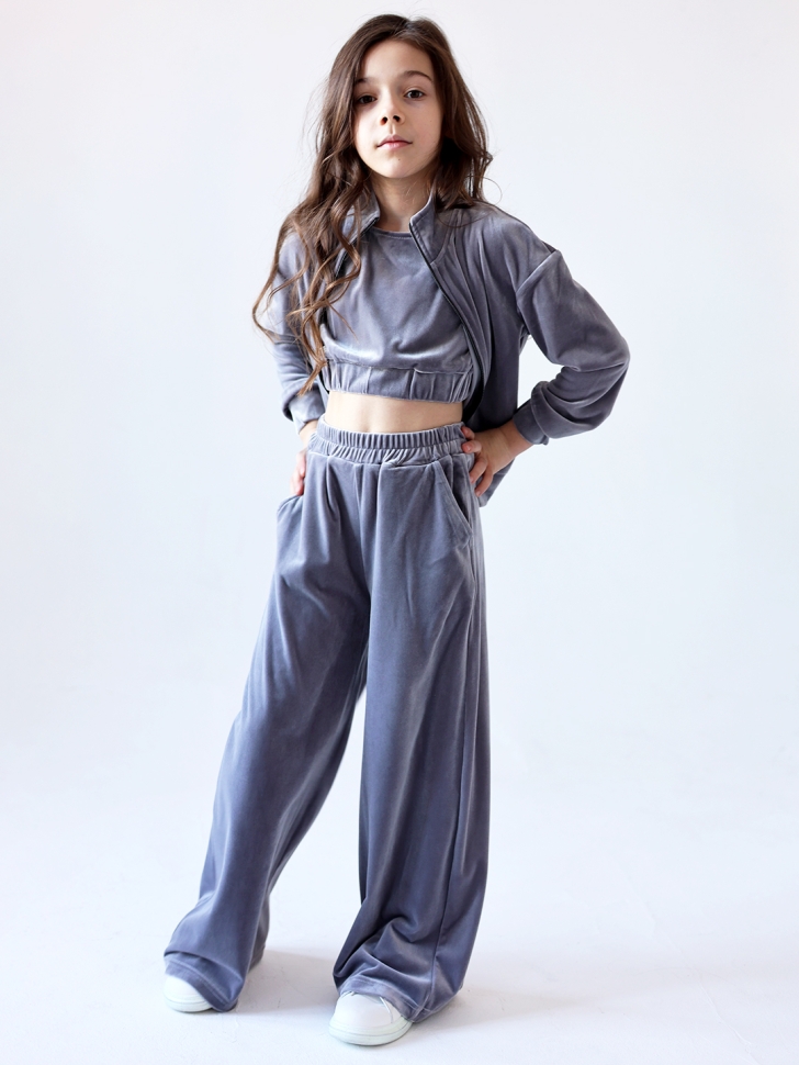 Костюм для девочки из велюра БУШОН SP223, цвет серый