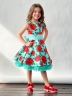 Платье для девочки нарядное БУШОН ST30, стиляги цвет зеленый/красный, принт цветы 