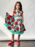 Платье для девочки нарядное БУШОН ST30, стиляги цвет зеленый/красный, принт цветы 