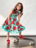 Платье для девочки нарядное БУШОН ST30, стиляги цвет зеленый/красный, принт цветы 
