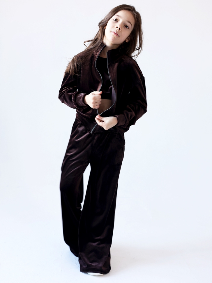 Костюм для девочки из велюра БУШОН SP223, цвет шоколад