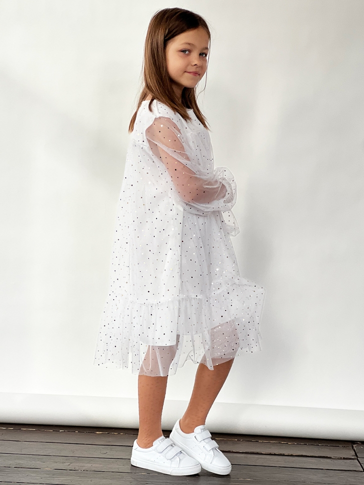 Платье для девочки нарядное БУШОН ST53, цвет белый блестки