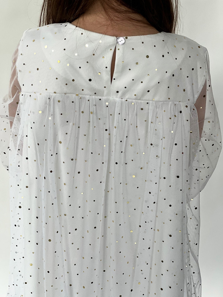 Платье для девочки нарядное БУШОН ST53, цвет белый блестки