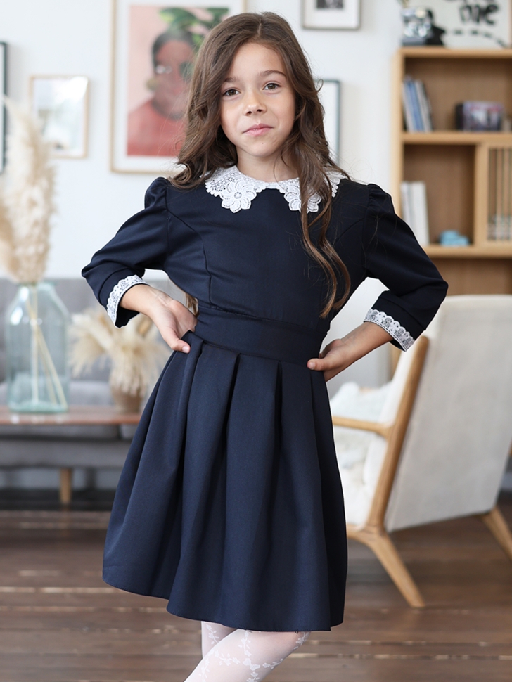 Платье для девочки школьное БУШОН SK11, цвет темно-синий