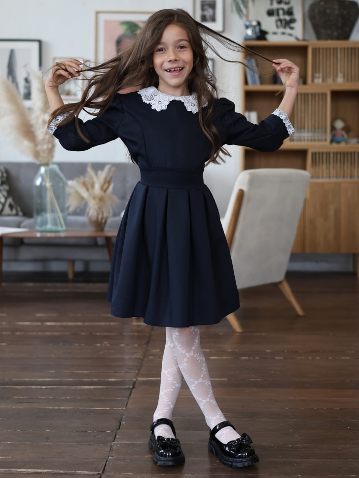 Платье для девочки школьное БУШОН SK11, цвет темно-синий