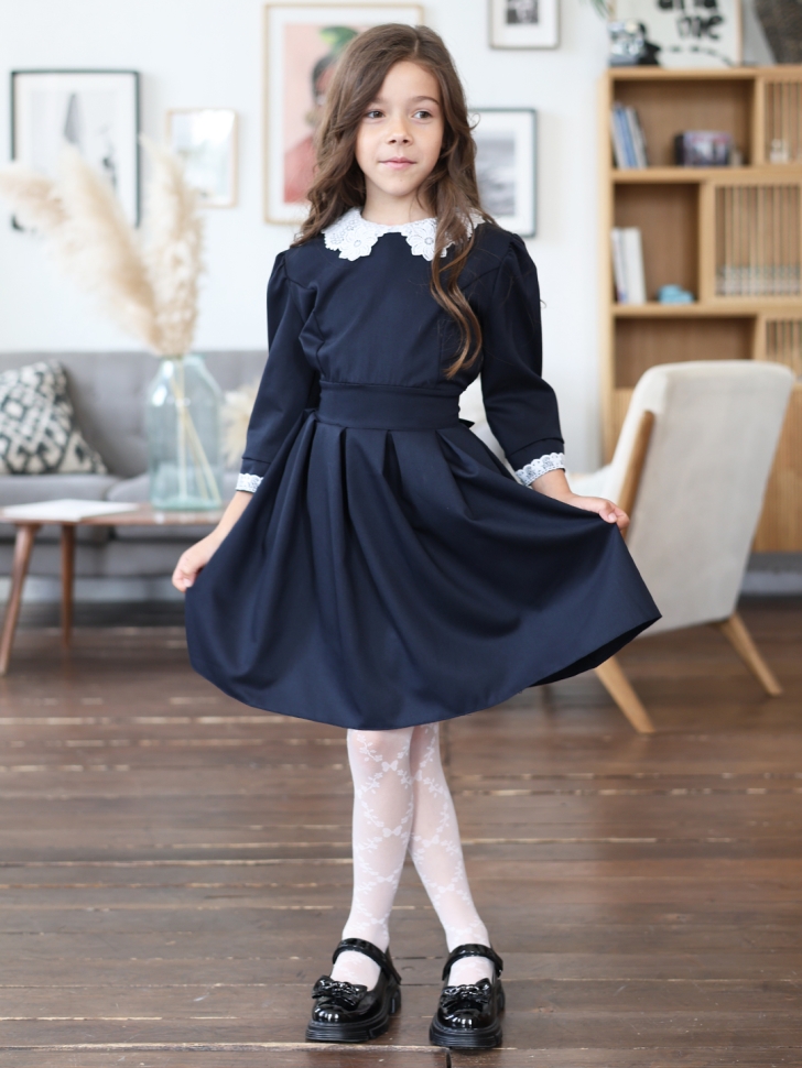Платье для девочки школьное БУШОН SK11, цвет темно-синий