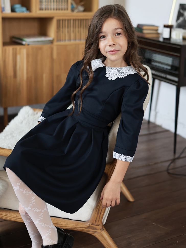 Платье для девочки школьное БУШОН SK11, цвет темно-синий