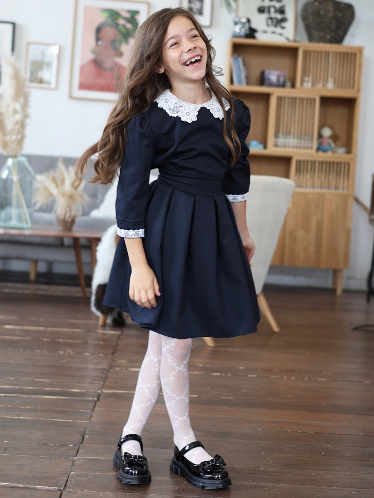 Платье для девочки школьное БУШОН SK11, цвет темно-синий