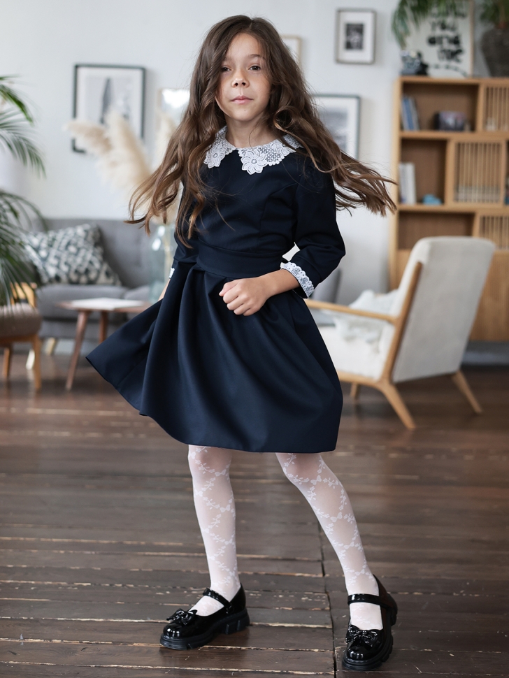 Платье для девочки школьное БУШОН SK11, цвет темно-синий