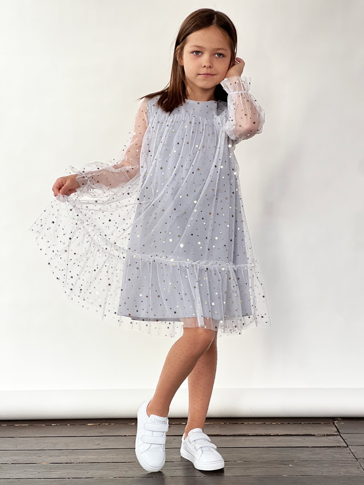 Платье для девочки нарядное БУШОН ST53, цвет серый блестки 
