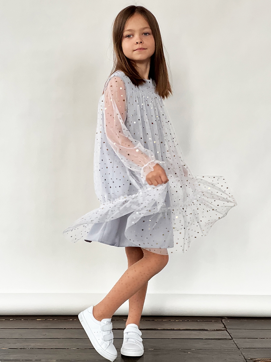 Платье для девочки нарядное БУШОН ST53, цвет серый блестки 