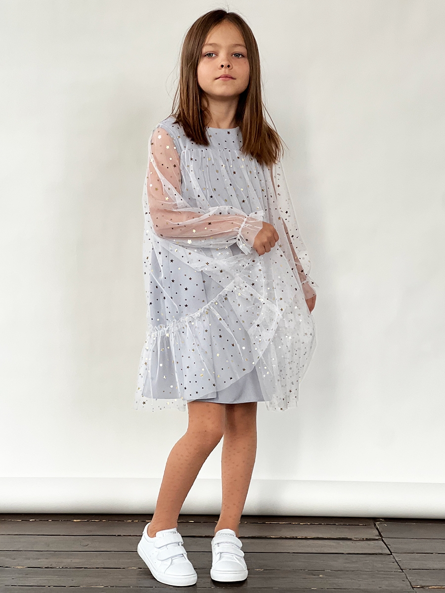 Платье для девочки нарядное БУШОН ST53, цвет серый блестки 