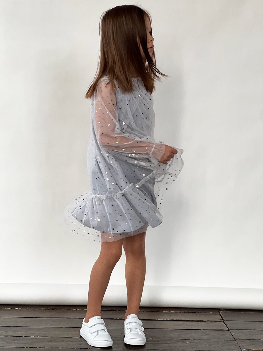 Платье для девочки нарядное БУШОН ST53, цвет серый блестки 