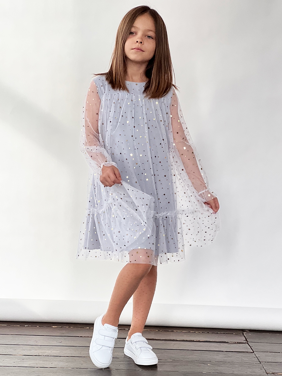 Платье для девочки нарядное БУШОН ST53, цвет серый блестки 