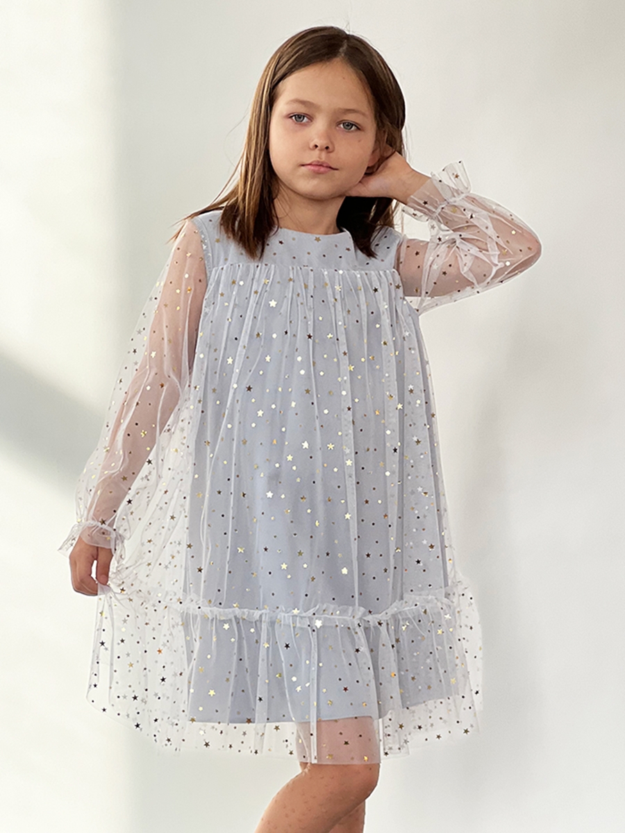 Платье для девочки нарядное БУШОН ST53, цвет серый блестки 