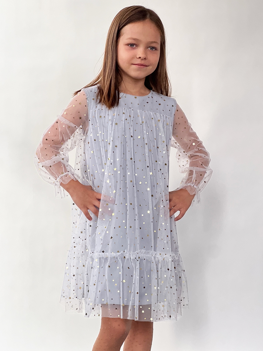Платье для девочки нарядное БУШОН ST53, цвет серый блестки 