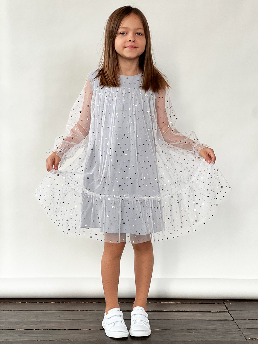 Платье для девочки нарядное БУШОН ST53, цвет серый блестки 
