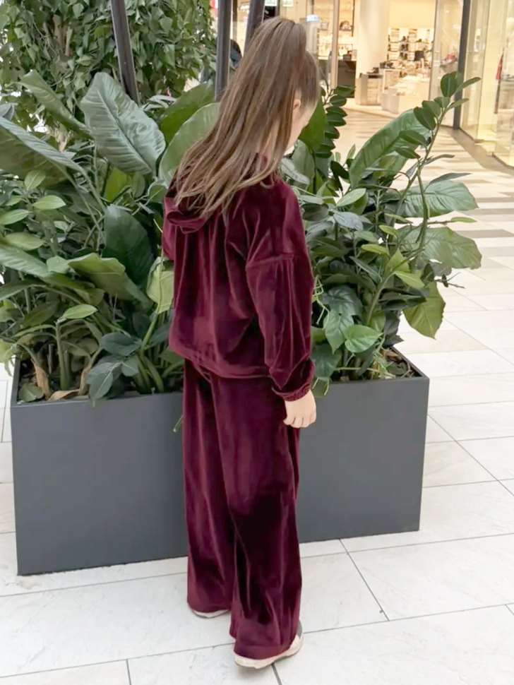 Костюм для девочки из велюра БУШОН SP223, цвет бордовый/капюшон 