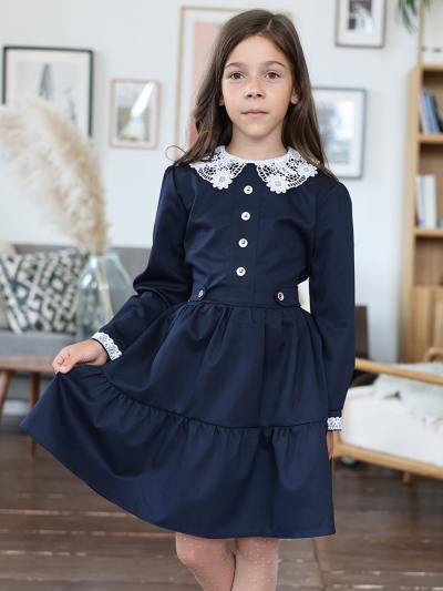 Платье для девочки школьное БУШОН SK12, цвет темно-синий