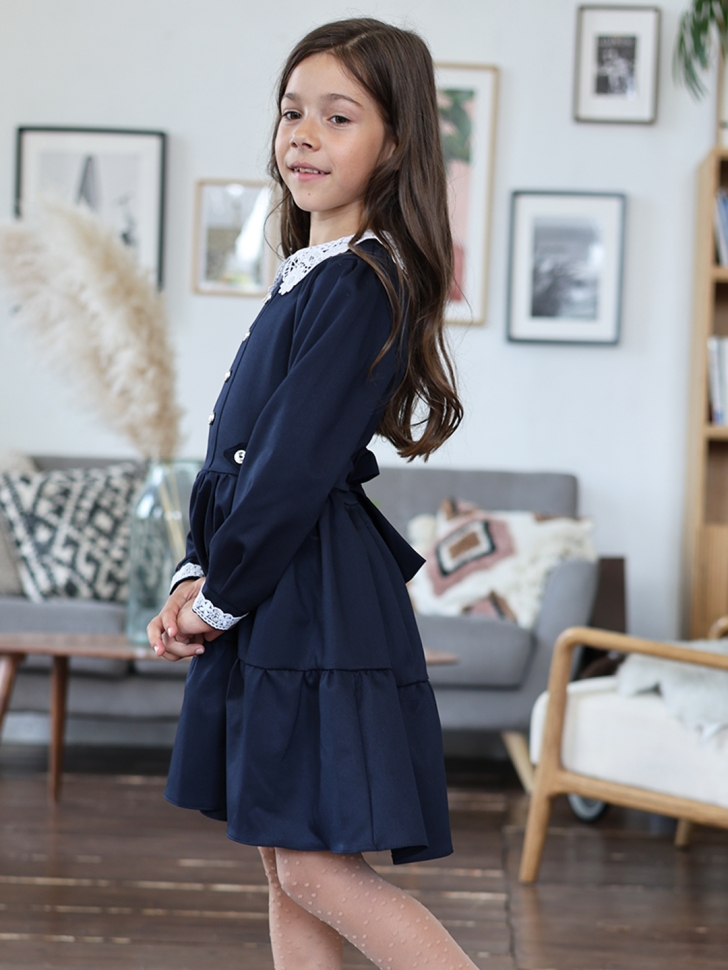 Платье для девочки школьное БУШОН SK12, цвет темно-синий