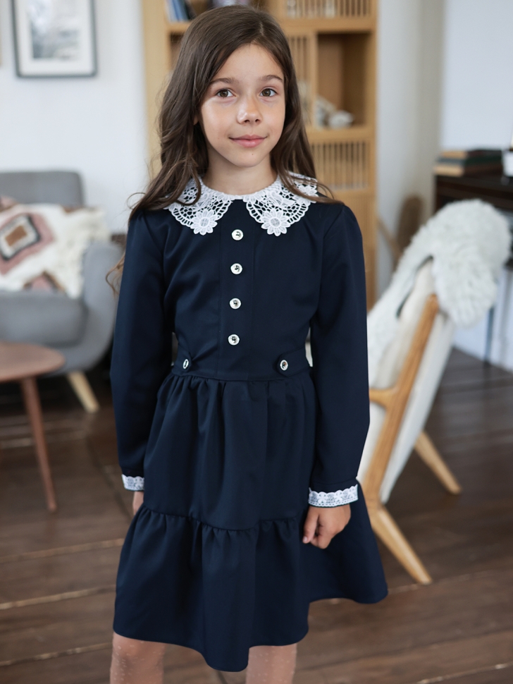 Платье для девочки школьное БУШОН SK12, цвет темно-синий