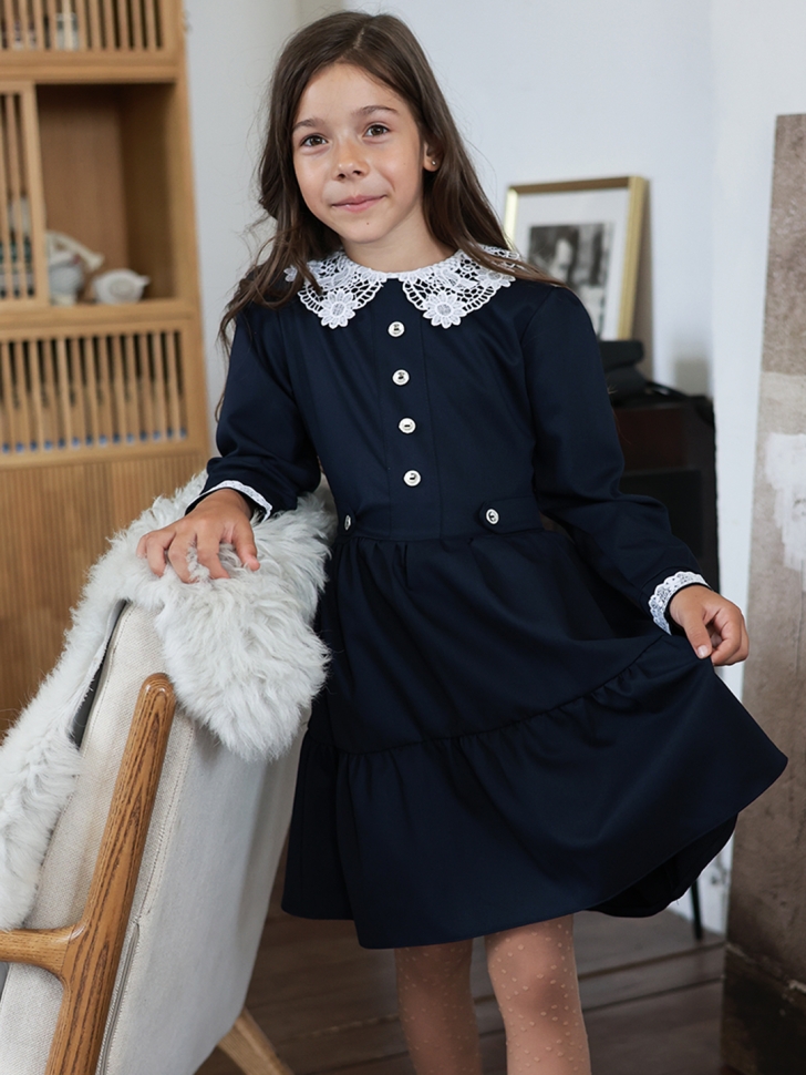 Платье для девочки школьное БУШОН SK12, цвет темно-синий