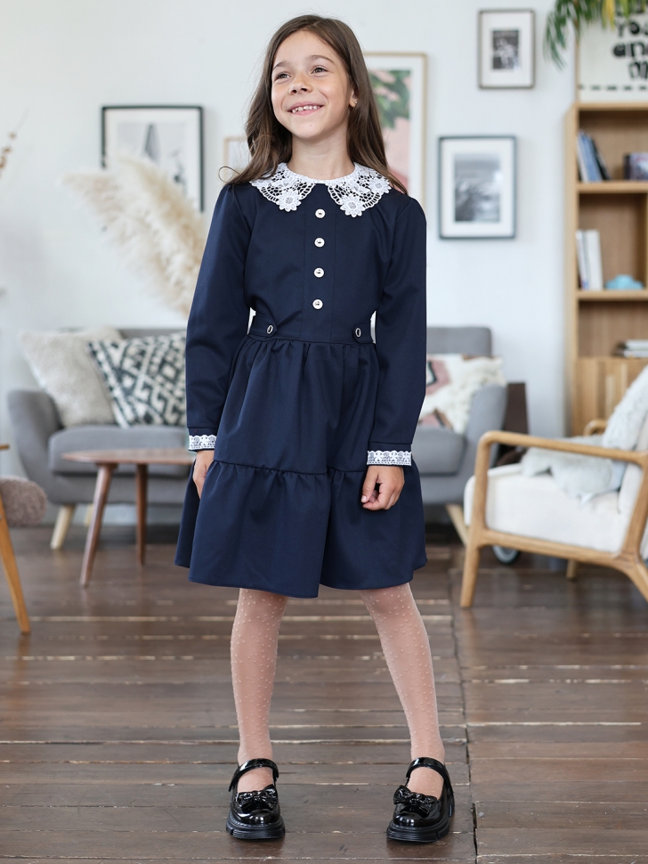 Платье для девочки школьное БУШОН SK12, цвет темно-синий