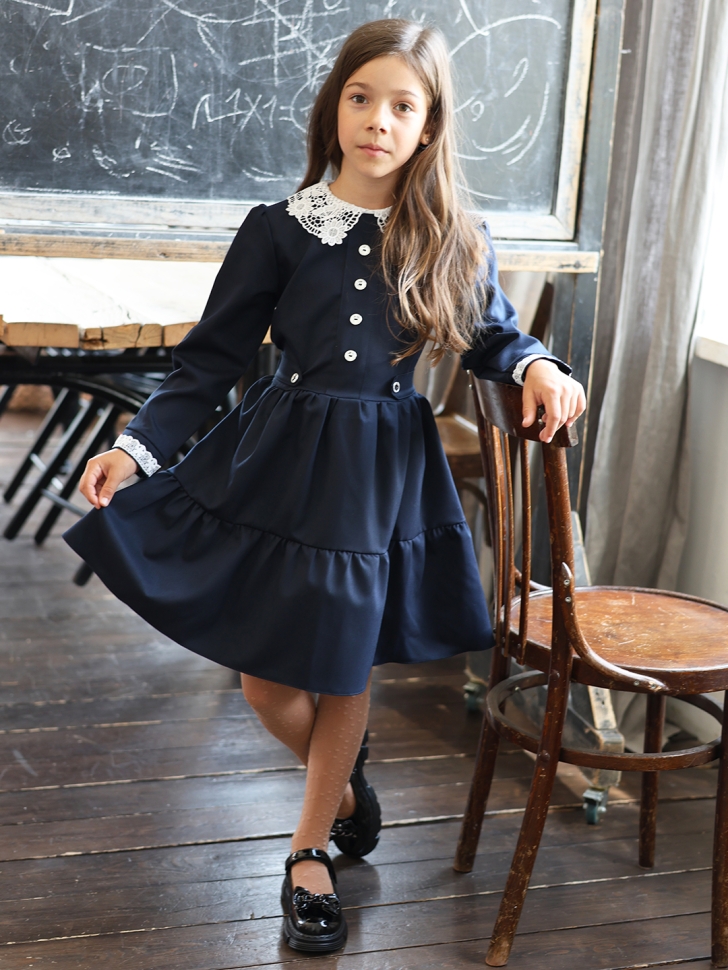 Платье для девочки школьное БУШОН SK12, цвет темно-синий