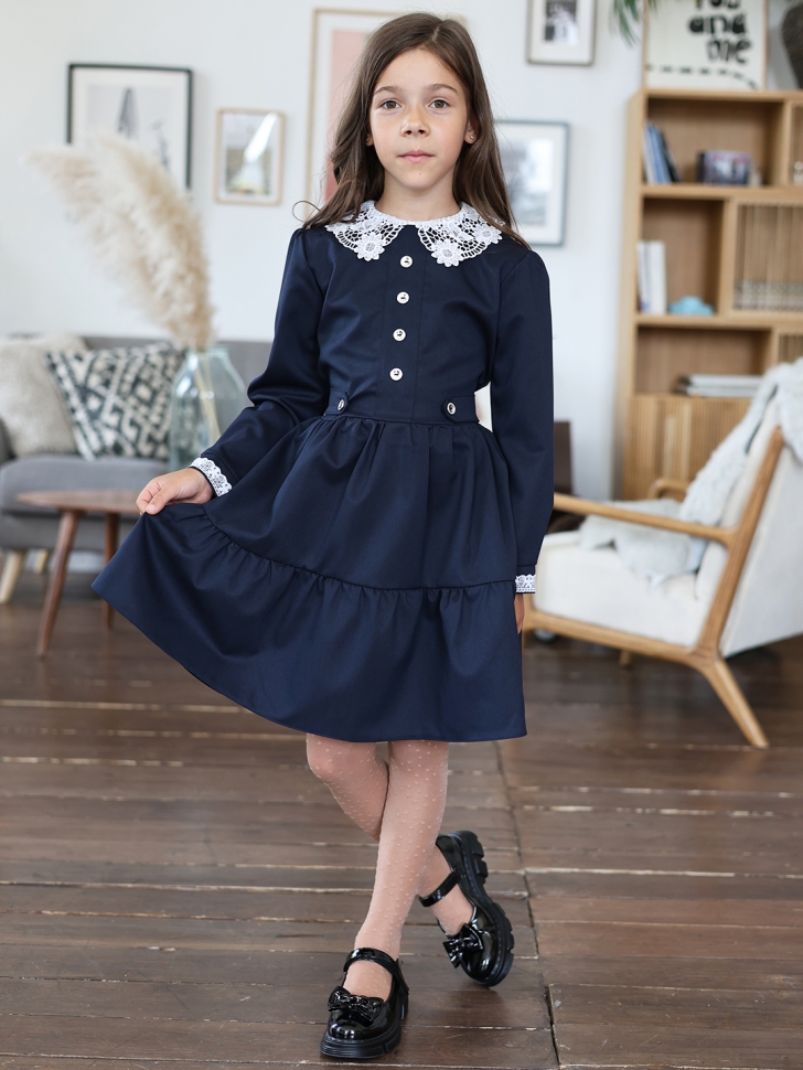 Платье для девочки школьное БУШОН SK12, цвет темно-синий