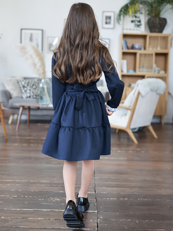 Платье для девочки школьное БУШОН SK12, цвет темно-синий