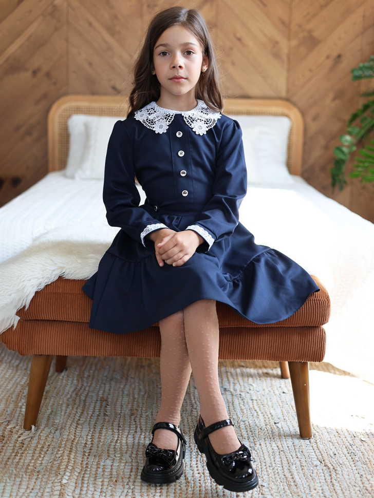 Платье для девочки школьное БУШОН SK12, цвет темно-синий