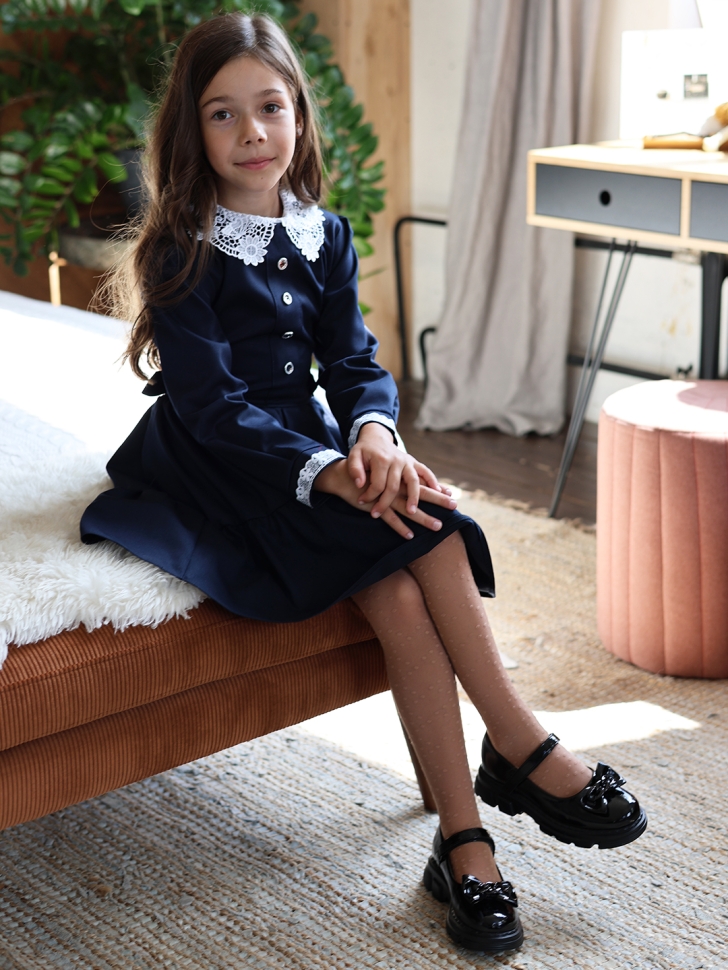 Платье для девочки школьное БУШОН SK12, цвет темно-синий