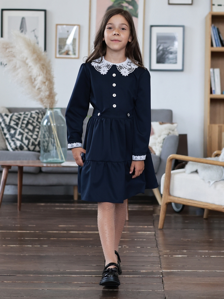 Платье для девочки школьное БУШОН SK12, цвет темно-синий