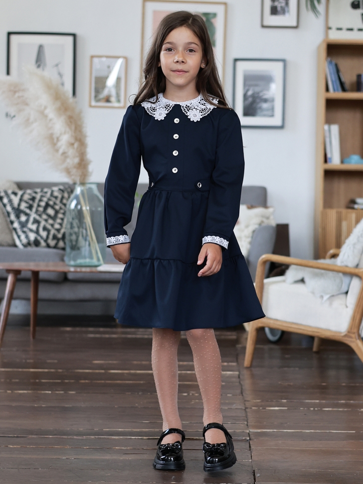 Платье для девочки школьное БУШОН SK12, цвет темно-синий