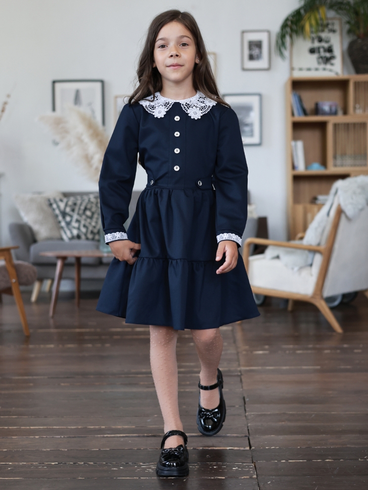 Платье для девочки школьное БУШОН SK12, цвет темно-синий