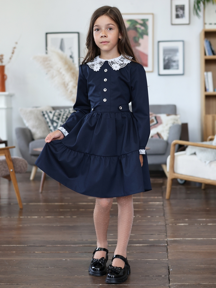 Платье для девочки школьное БУШОН SK12, цвет темно-синий