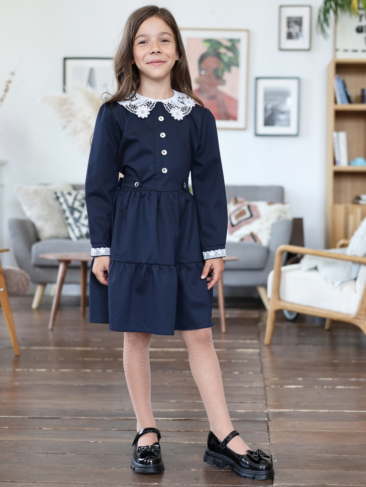 Платье для девочки школьное БУШОН SK12, цвет темно-синий