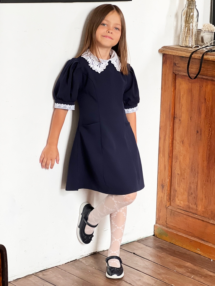 Платье для девочки школьное БУШОН SK13, цвет темно-синий 
