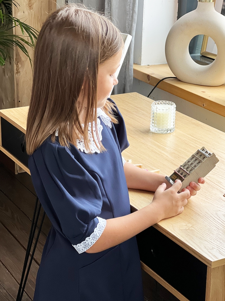 Платье для девочки школьное БУШОН SK13, цвет темно-синий 