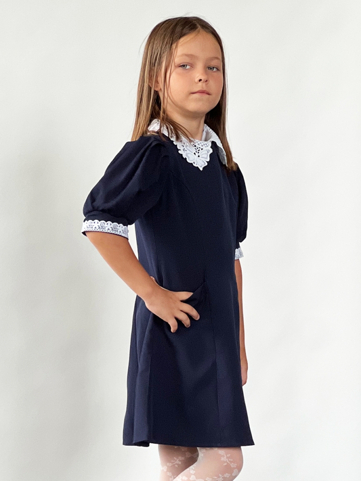 Платье для девочки школьное БУШОН SK13, цвет темно-синий 