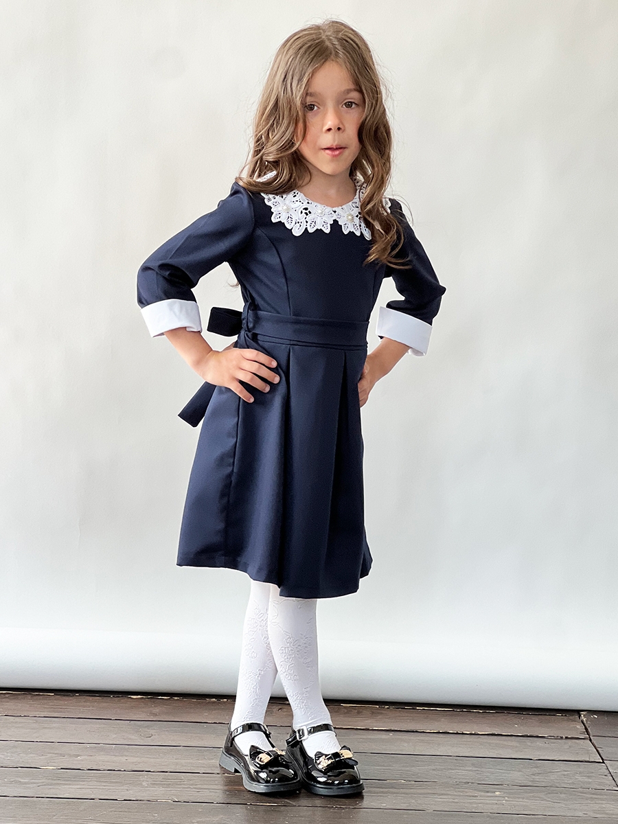 Платье для девочки школьное БУШОН SK14, цвет темно-синий 