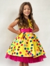 Платье для девочки нарядное БУШОН ST10, стиляги цвет желтый, малиновый пояс, принт горошек 