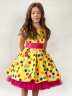 Платье для девочки нарядное БУШОН ST10, стиляги цвет желтый, малиновый пояс, принт горошек 