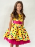Платье для девочки нарядное БУШОН ST10, стиляги цвет желтый, малиновый пояс, принт горошек 