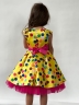 Платье для девочки нарядное БУШОН ST10, стиляги цвет желтый, малиновый пояс, принт горошек 