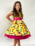 Платье для девочки нарядное БУШОН ST10, стиляги цвет желтый, малиновый пояс, принт горошек 