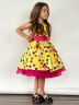 Платье для девочки нарядное БУШОН ST10, стиляги цвет желтый, малиновый пояс, принт горошек 