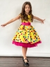 Платье для девочки нарядное БУШОН ST10, стиляги цвет желтый, малиновый пояс, принт горошек 